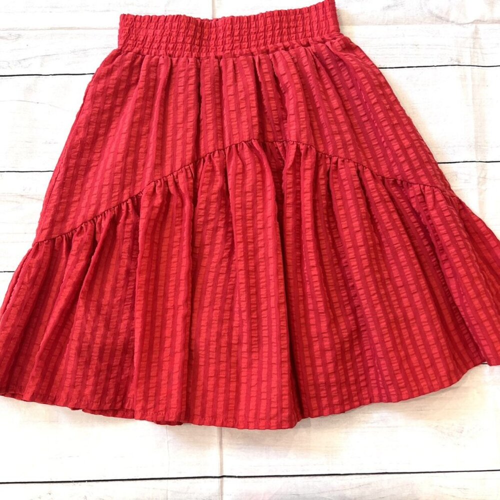 Coco Blanc Red Seersucker Skirt